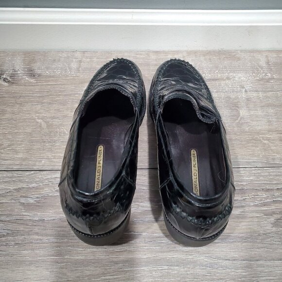 Donald J Pliner Nia2 Black Patent Leather Crocodile Print Wedge Loafer Shoe 8.5M - Picture 5 of 13